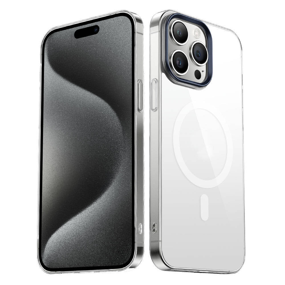 Apple iPhone 15 Pro Kılıf Zore Wireless Şarj Özellikli Şeffaf G-Glass Kapak Titanyum