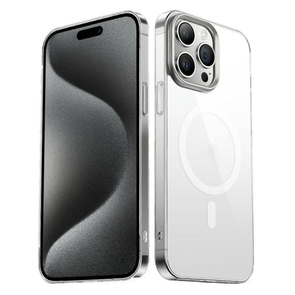 Apple iPhone 15 Pro Kılıf Zore Wireless Şarj Özellikli Şeffaf G-Glass Kapak Gümüş