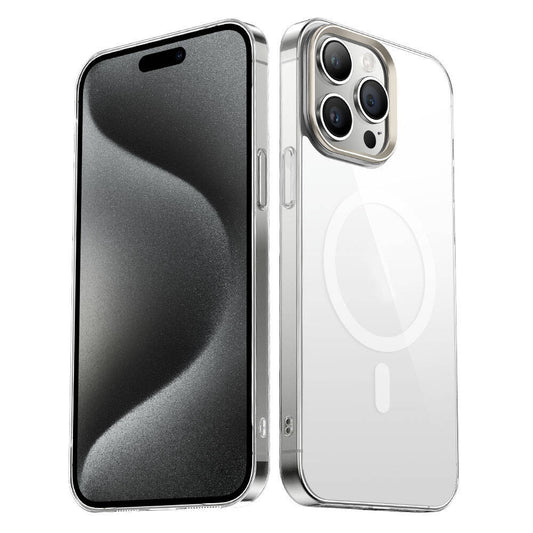 Apple iPhone 15 Pro Kılıf Zore Wireless Şarj Özellikli Şeffaf G-Glass Kapak Titanyum