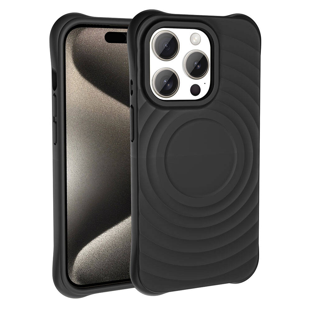 Apple iPhone 15 Pro M-safe Şarj Özellikli Airbagli Mat Görünümlü Zore Hepi Kapak Siyah