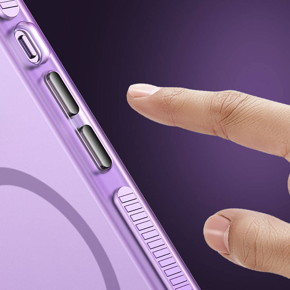 Apple iPhone 15 Pro Max Kılıf Airbagli M-safe Wireless Şarj Özellikli Lens Koruyuculu Zore Klaptika Kapak Mavi