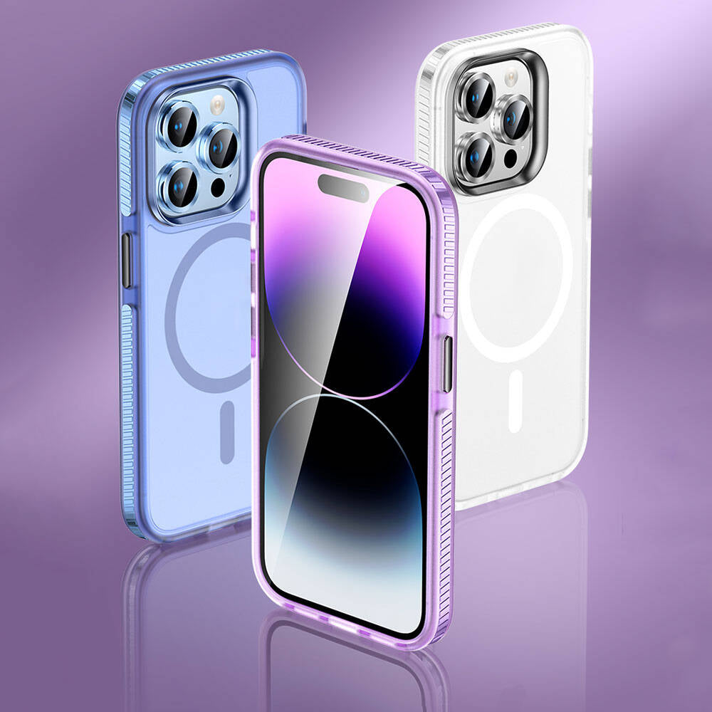 Apple iPhone 15 Pro Max Kılıf Airbagli M-safe Wireless Şarj Özellikli Lens Koruyuculu Zore Klaptika Kapak Renksiz