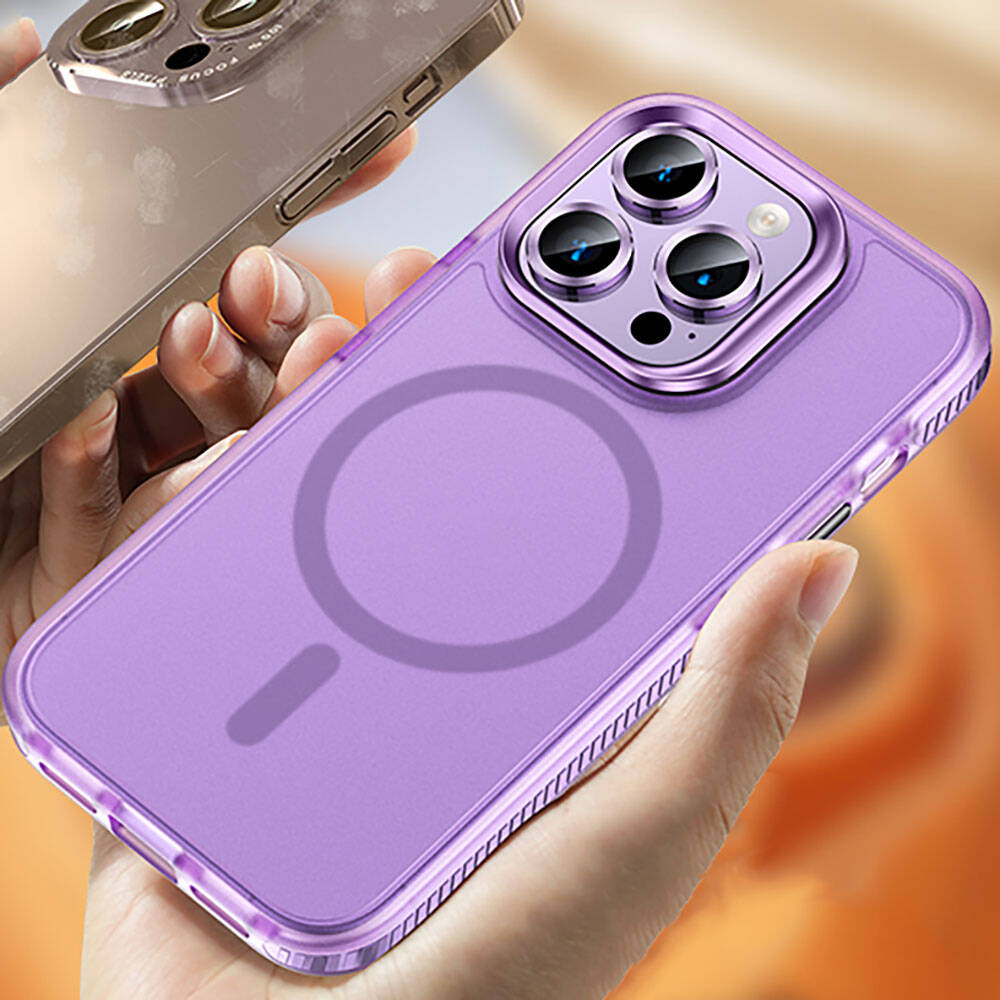 Apple iPhone 15 Pro Max Kılıf Airbagli M-safe Wireless Şarj Özellikli Lens Koruyuculu Zore Klaptika Kapak Mavi