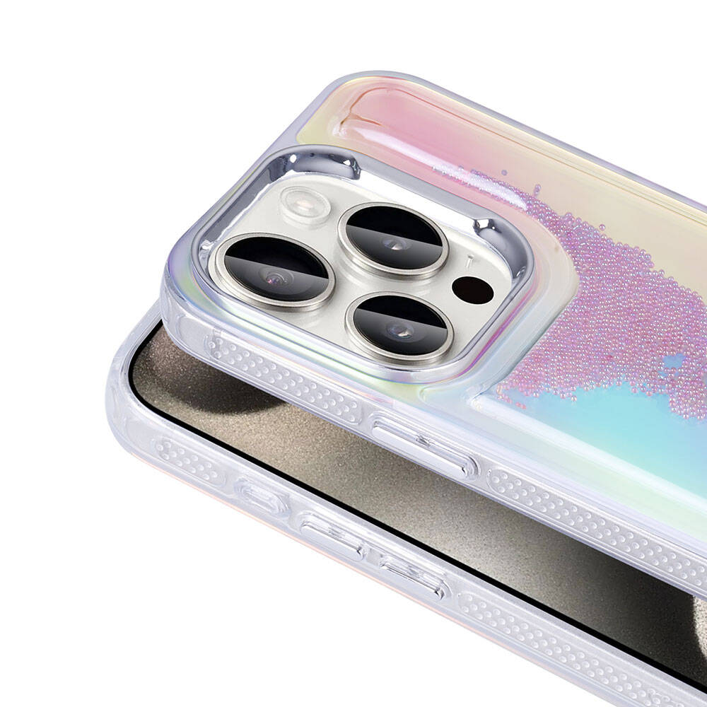 Apple iPhone 15 Pro Max Kılıf Airbagli Renkli Arka Yüzey Boncuk Tasarımlı Zore Kumul Kapak Şeffaf