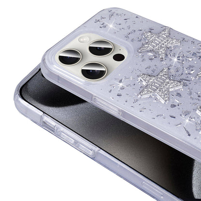 Apple iPhone 15 Pro Max Kılıf Airbagli Simli Arka Yüzey Zore Işıltı Silikon Kapak Beyaz-Kalp