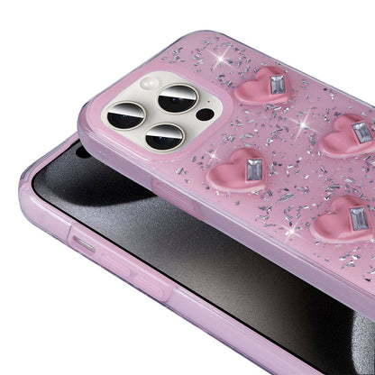 Apple iPhone 15 Pro Max Kılıf Airbagli Simli Arka Yüzey Zore Işıltı Silikon Kapak Beyaz-Kalp