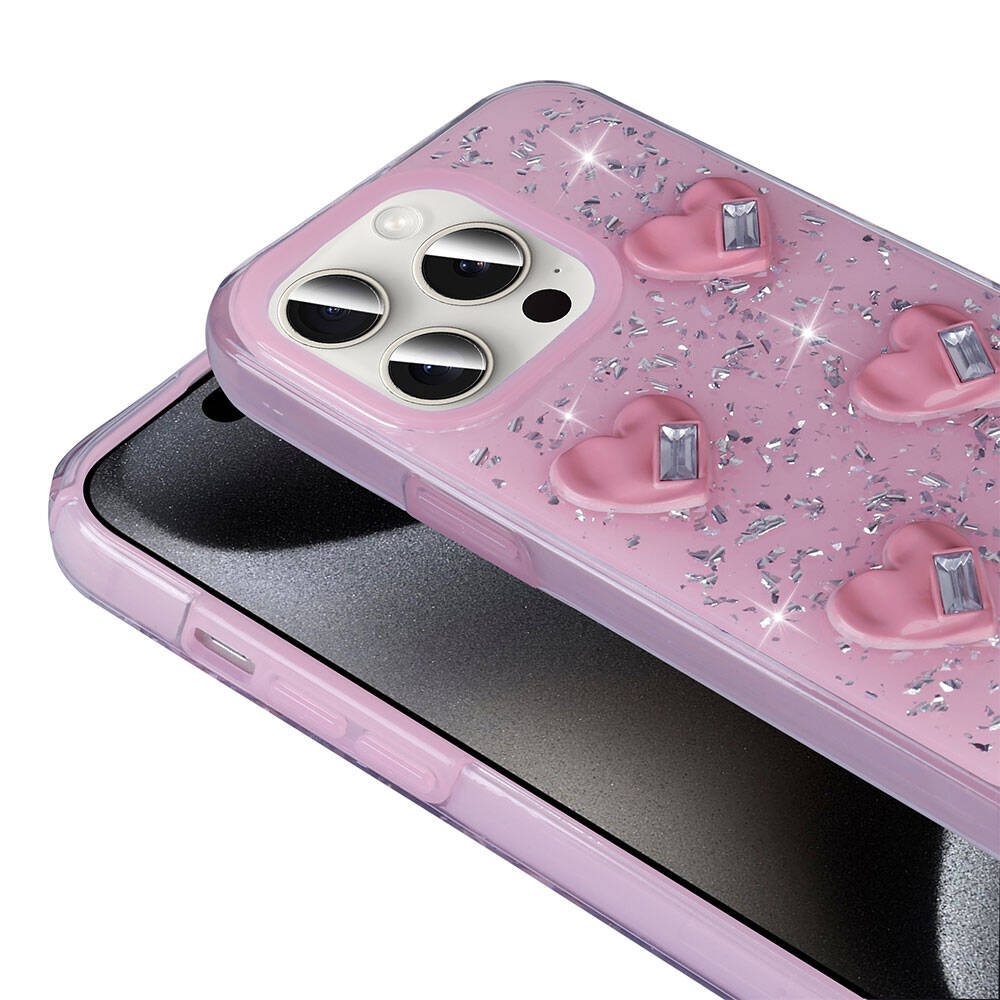 Apple iPhone 15 Pro Max Kılıf Airbagli Simli Arka Yüzey Zore Işıltı Silikon Kapak Beyaz-Yıldız