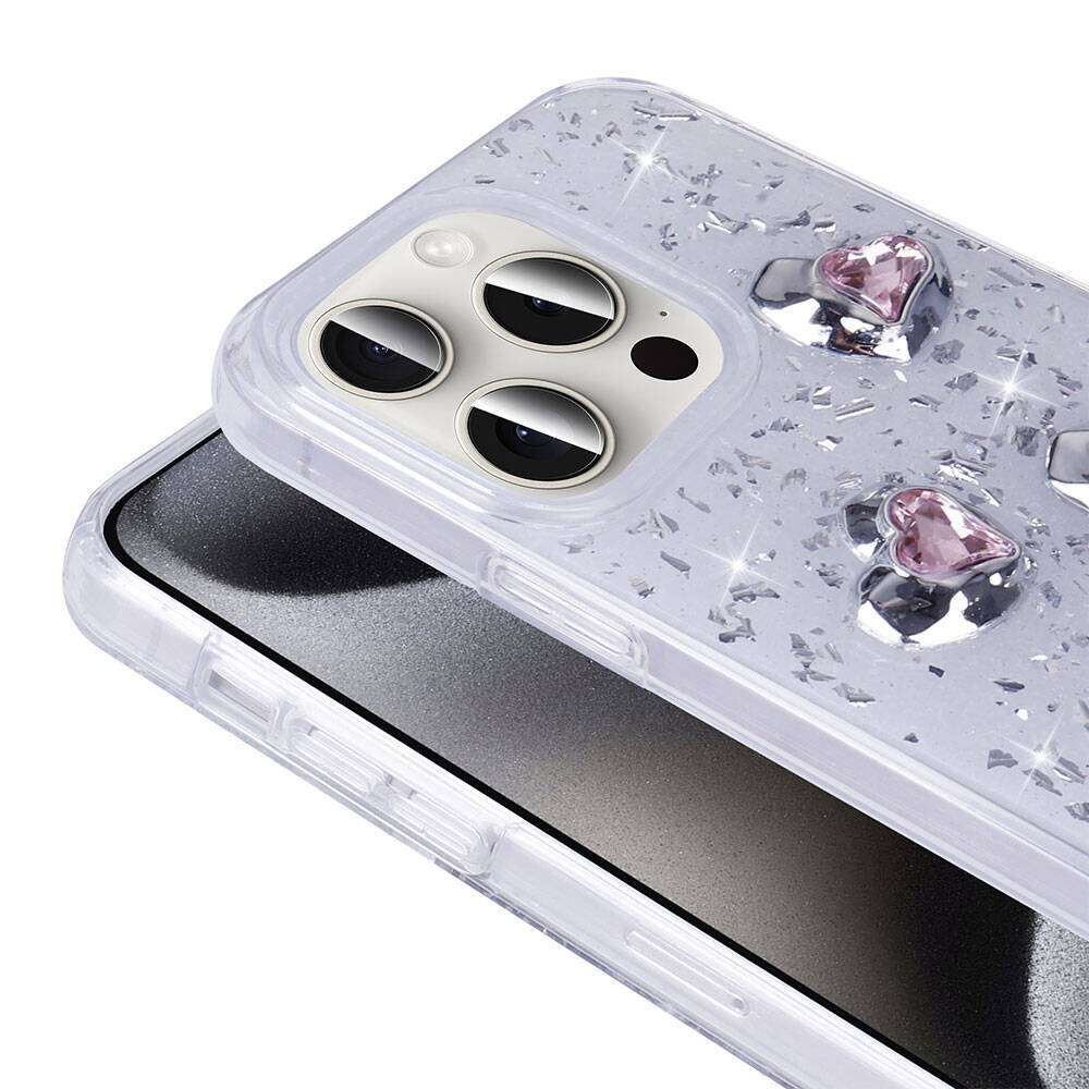 Apple iPhone 15 Pro Max Kılıf Airbagli Simli Arka Yüzey Zore Işıltı Silikon Kapak Lila