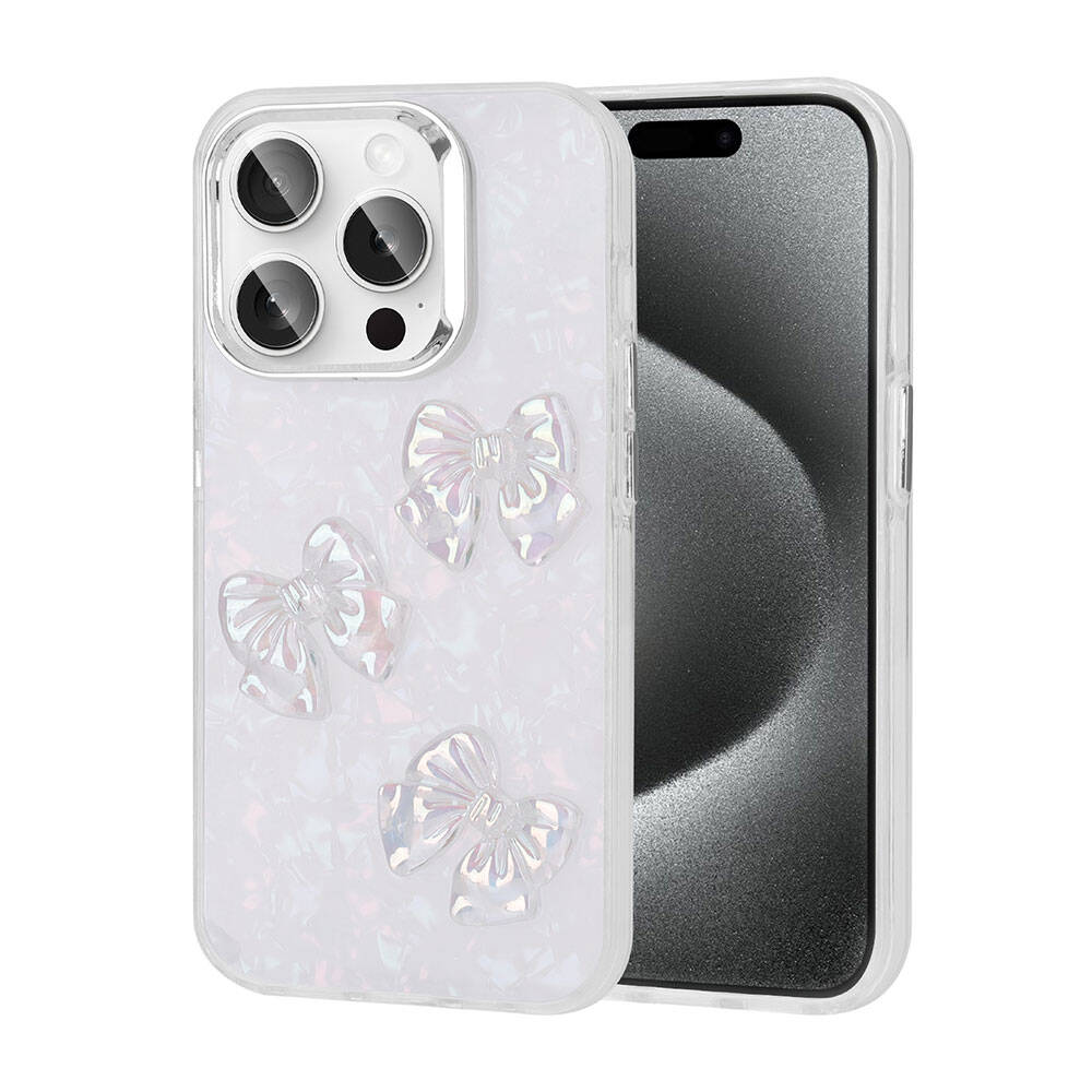 Apple iPhone 15 Pro Max Kılıf Kabartma Figürlü Parlak Zore Eralli Silikon Kapak Kelebek