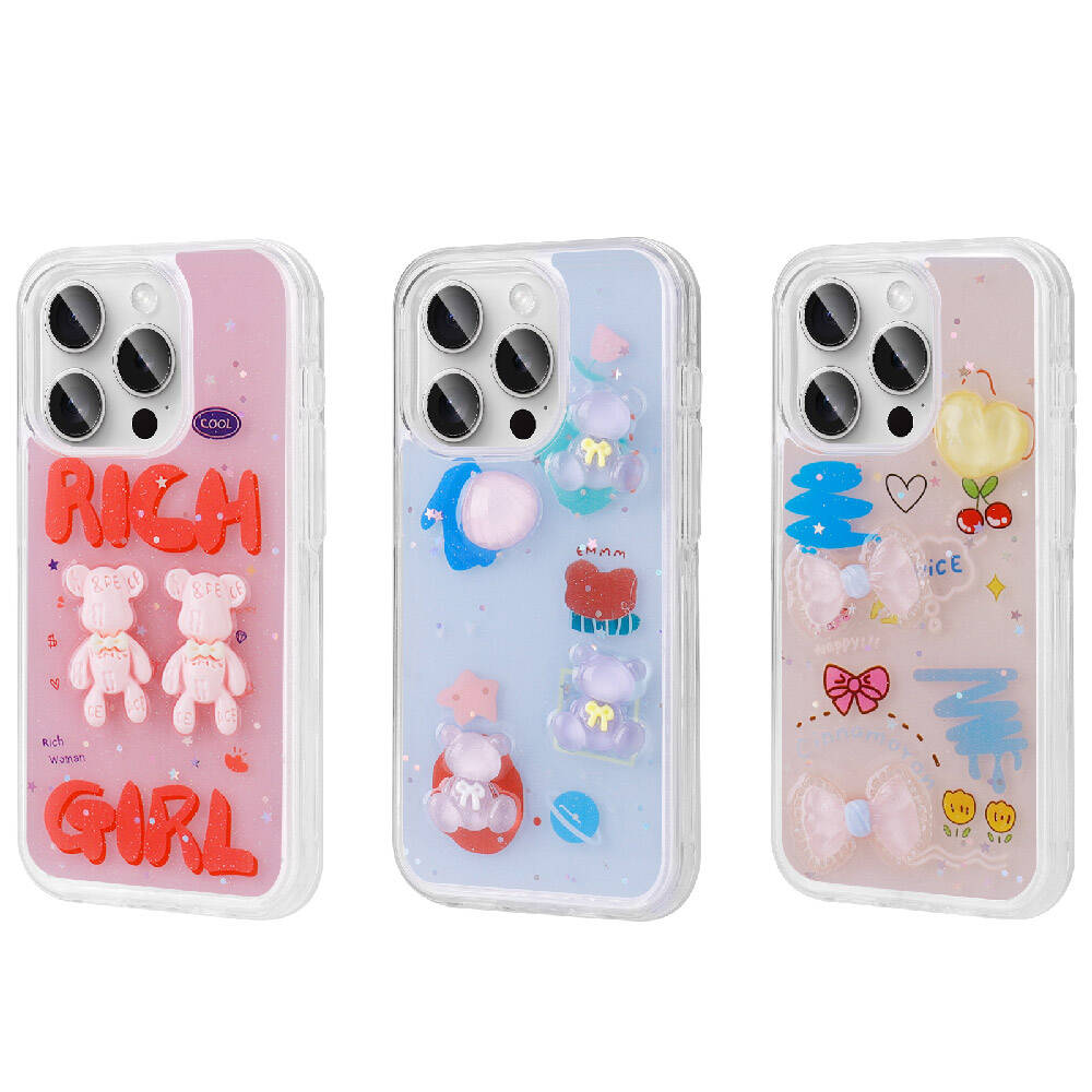 Apple iPhone 15 Pro Max Kılıf Kabartma Figürlü Parlak Zore Minimini Silikon Kapak Pembe