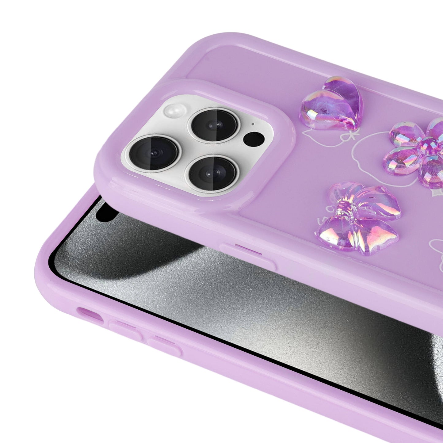 Apple iPhone 15 Pro Max Kılıf Kabartma Figürlü Parlak Zore Toys Silikon Kapak Beyaz