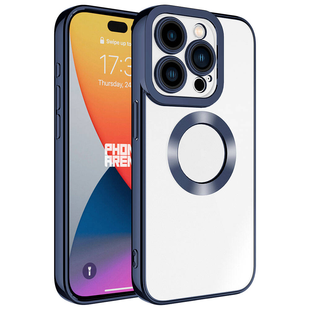 Apple iPhone 15 Pro Max Kılıf Kamera Korumalı Logo Gösteren Zore Omega Kapak Lacivert