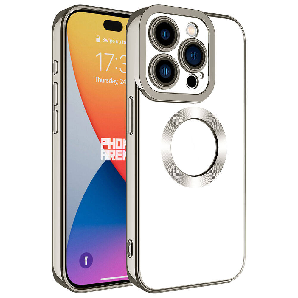 Apple iPhone 15 Pro Max Kılıf Kamera Korumalı Logo Gösteren Zore Omega Kapak Titanyum