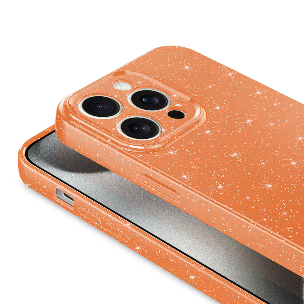 Apple iPhone 15 Pro Max Kılıf Kamera Korumalı Simli Lüks Zore Koton Kapak Turuncu