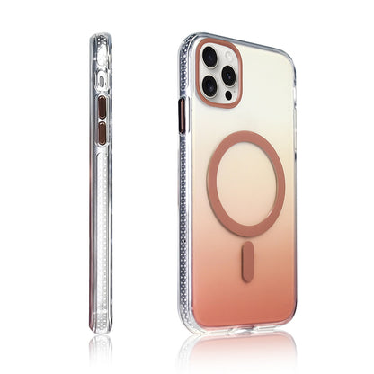 Apple iPhone 15 Pro Max Kılıf M-safe Şarj Özellikli Transparan Renk Geçişli Zore Toros Kapak Rose Pembe