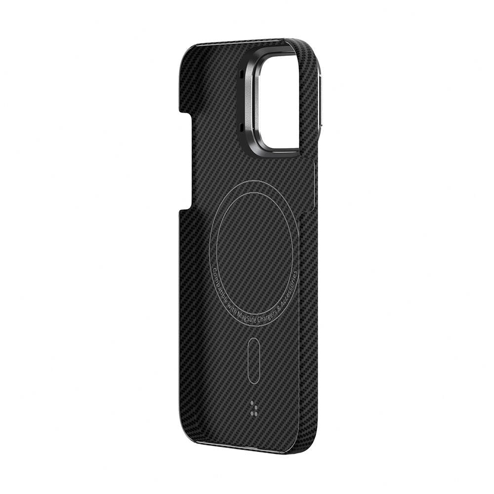 Apple iPhone 15 Pro Max Kılıf M-safe Şarj Özellikli 600D Kevlar Zore Krek Karbon Standlı Kapak Siyah