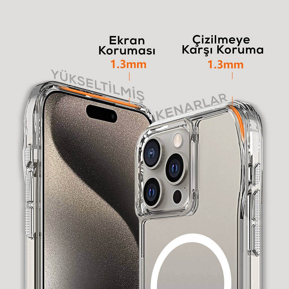 Apple iPhone 15 Pro Max Kılıf M-safe Şarj Özellikli Airbagli Şeffaf Zore İncek Kapak Şeffaf