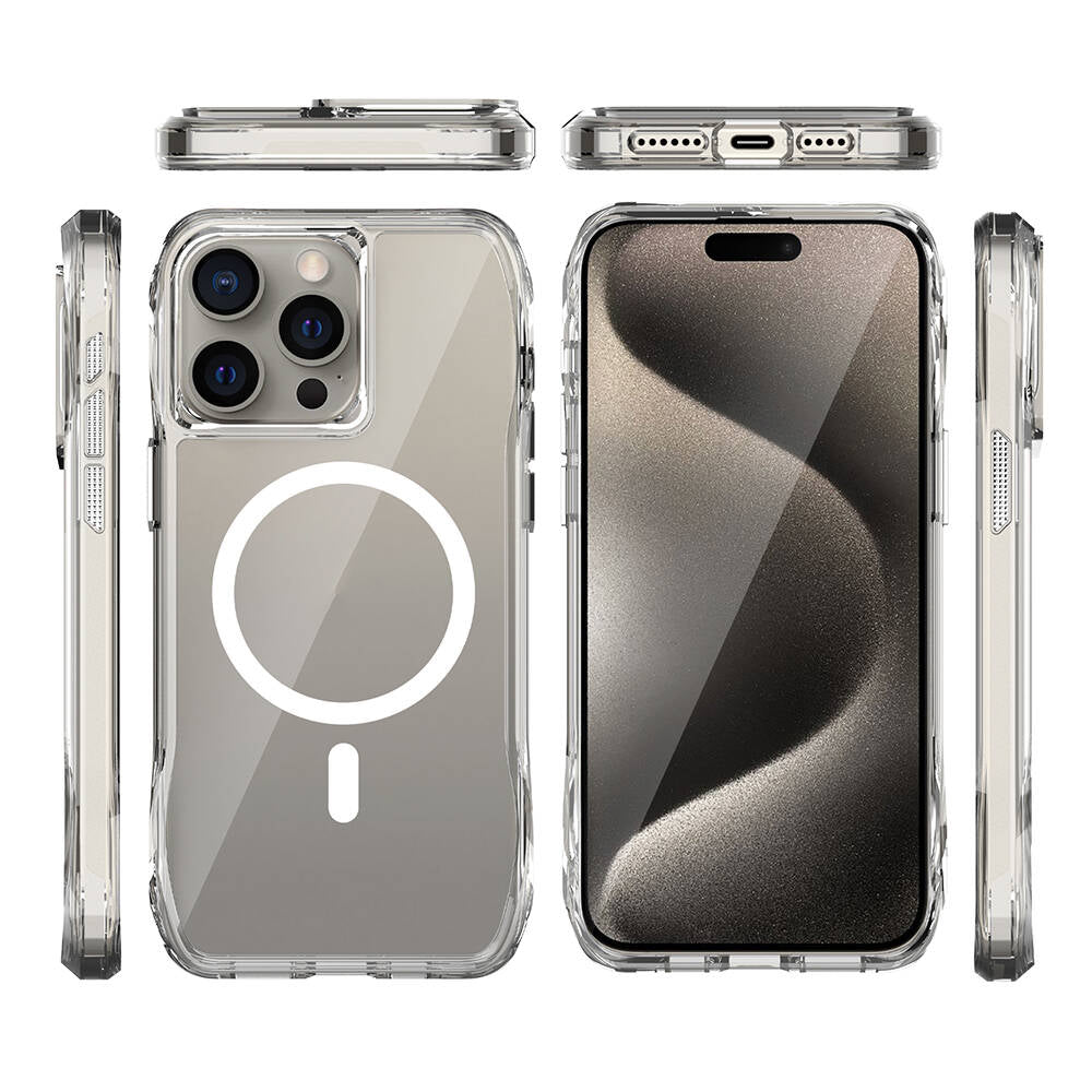 Apple iPhone 15 Pro Max Kılıf M-safe Şarj Özellikli Airbagli Şeffaf Zore İncek Kapak Şeffaf