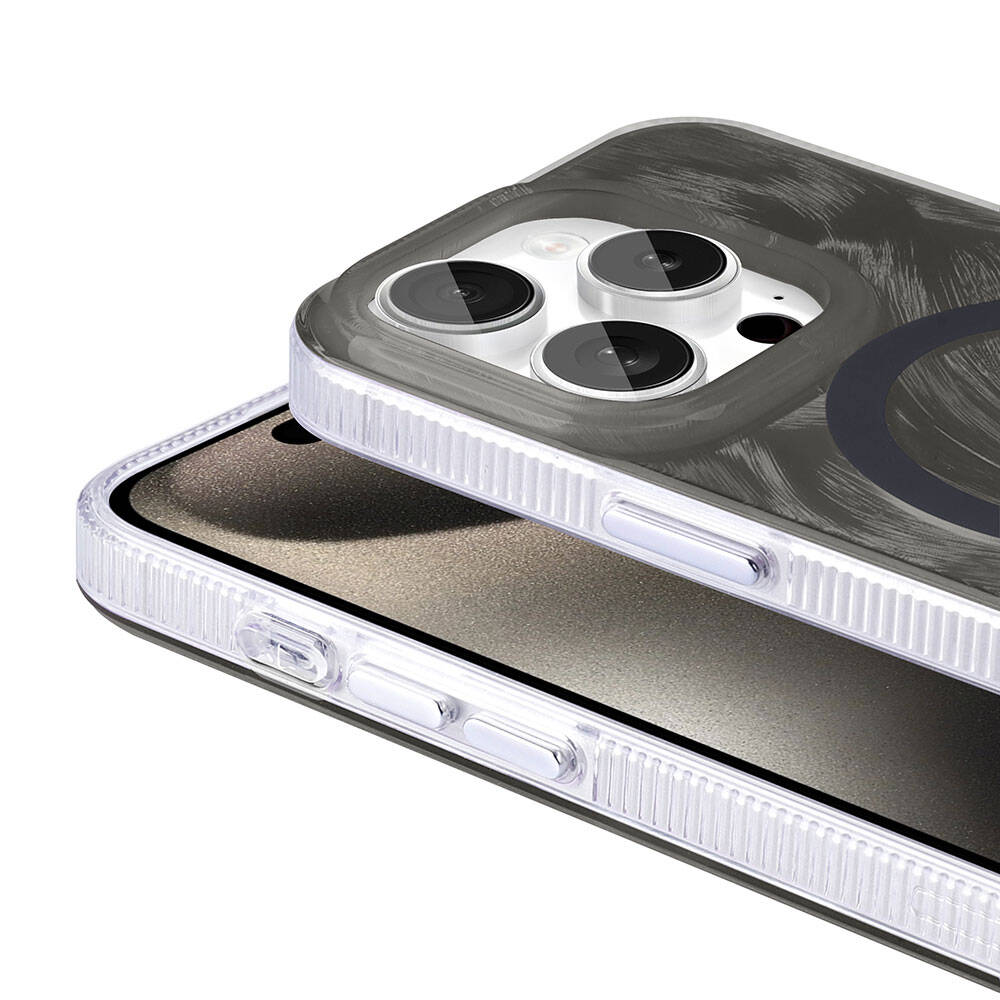 Apple iPhone 15 Pro Max Kılıf M-safe Şarj Özellikli Fırça Boya Desenli Zore Palet Kapak Mor