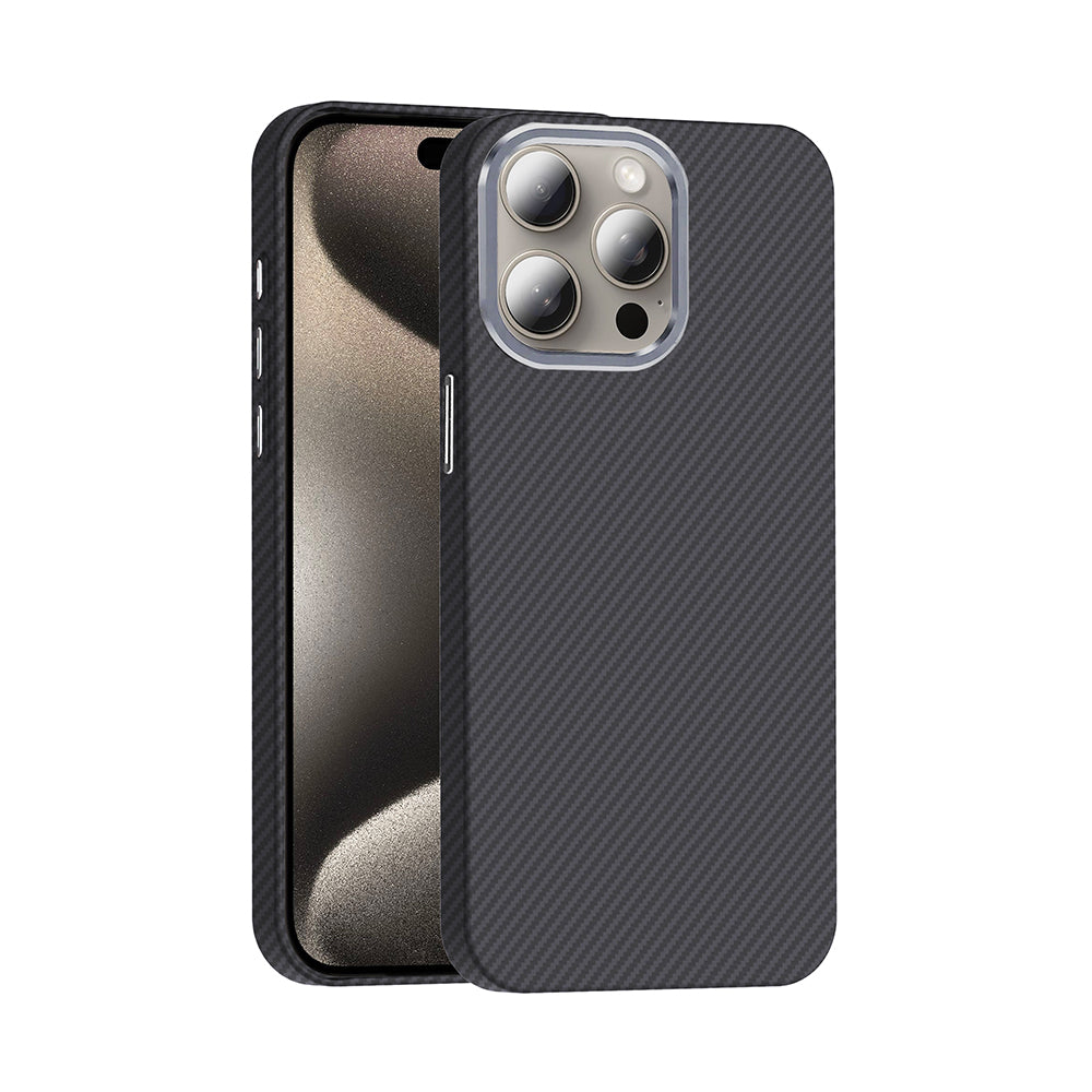 Apple iPhone 15 Pro Max Kılıf M-safe Şarj Özellikli Karbon Fiber Görünümlü Zore Gros Kapak Desert Titanyum