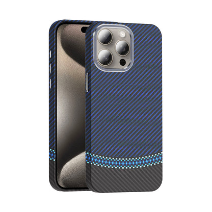 Apple iPhone 15 Pro Max Kılıf M-safe Şarj Özellikli Karbon Fiber Görünümlü Zore Gros Kapak Siyah-Lacivert