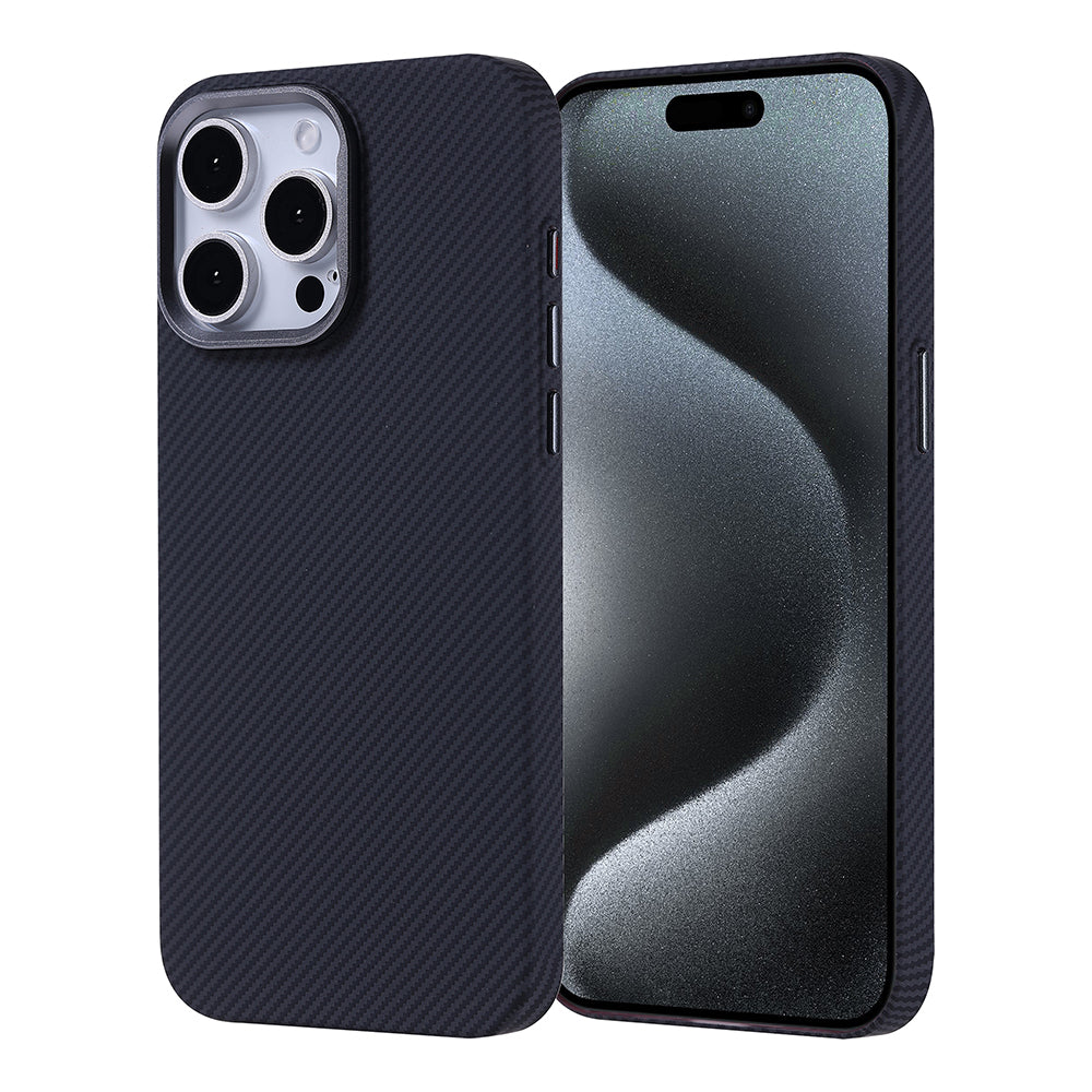 Apple iPhone 15 Pro Max Kılıf M-safe Şarj Özellikli Karbon Fiber Görünümlü Zore Nekst Kapak Gold