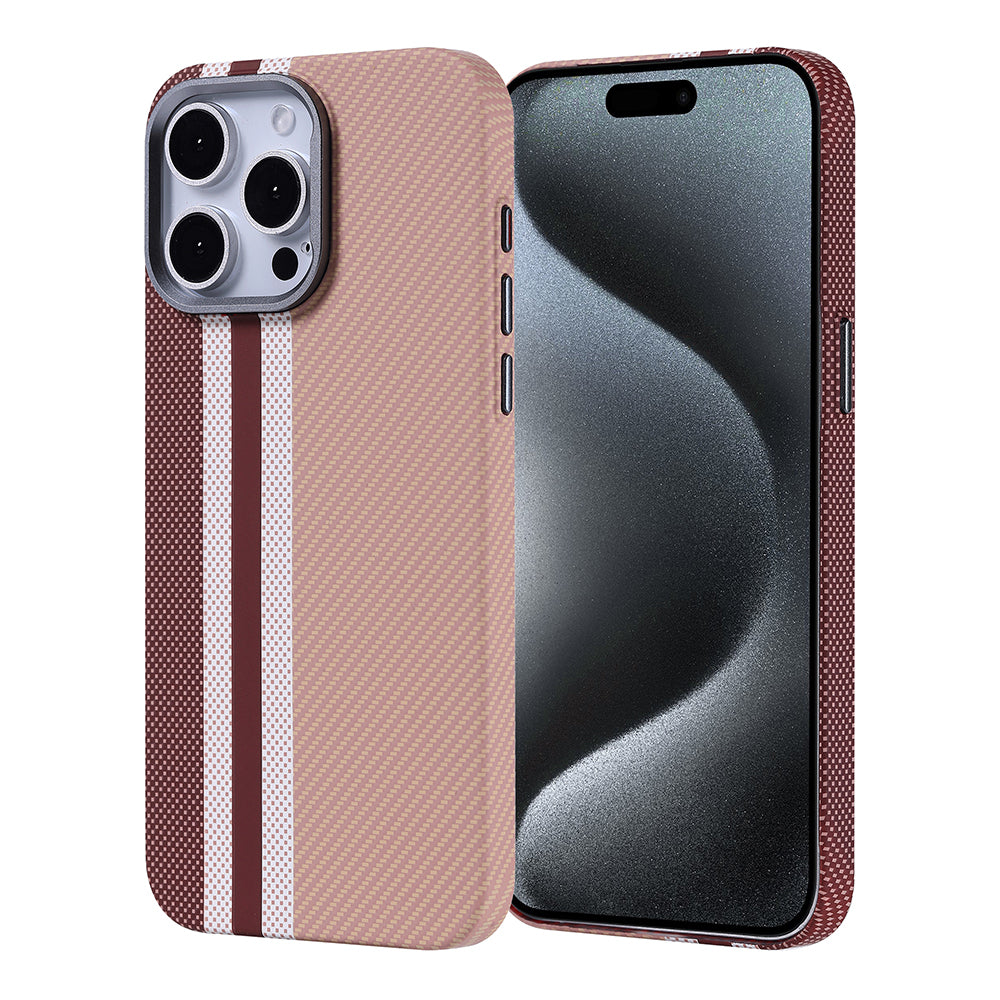 Apple iPhone 15 Pro Max Kılıf M-safe Şarj Özellikli Karbon Fiber Görünümlü Zore Nekst Kapak Gold