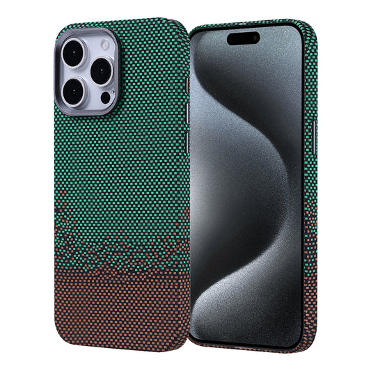 Apple iPhone 15 Pro Max Kılıf M-safe Şarj Özellikli Karbon Fiber Görünümlü Zore Nekst Kapak Yeşil