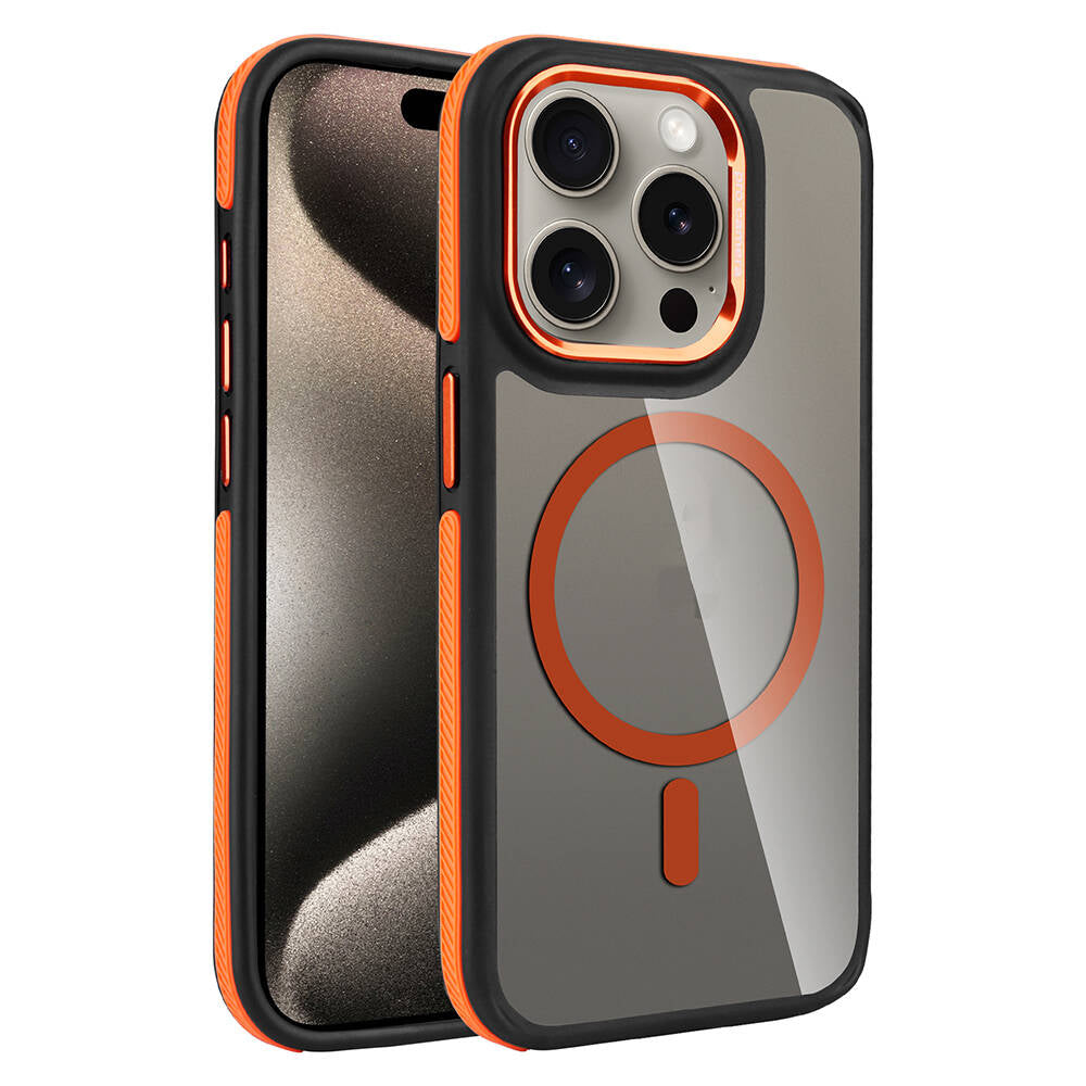 Apple iPhone 15 Pro Max Kılıf M-safe Şarj Özellikli Mat Görünümlü Zore Solo Kapak Turuncu