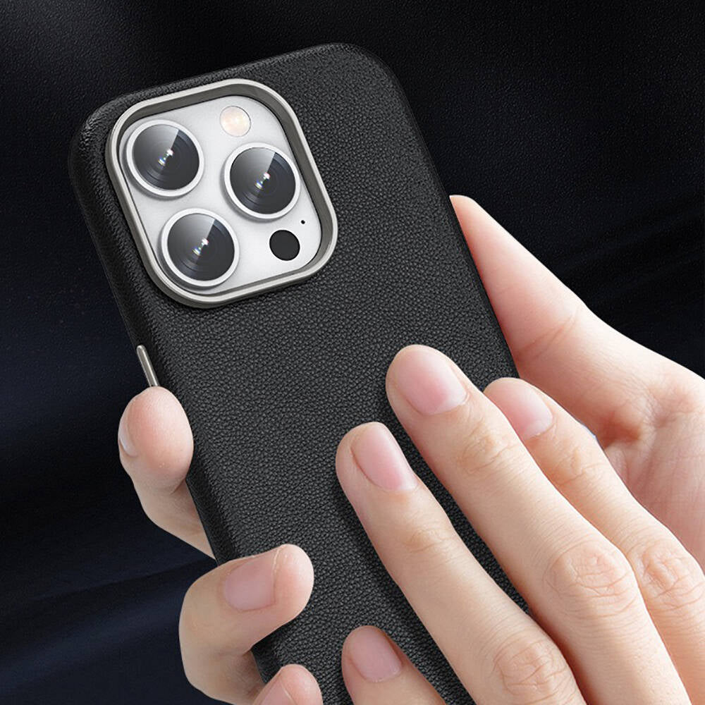 Apple iPhone 15 Pro Max Kılıf M-safe Şarj Özellikli PU Deri Zore Adora Kapak Siyah