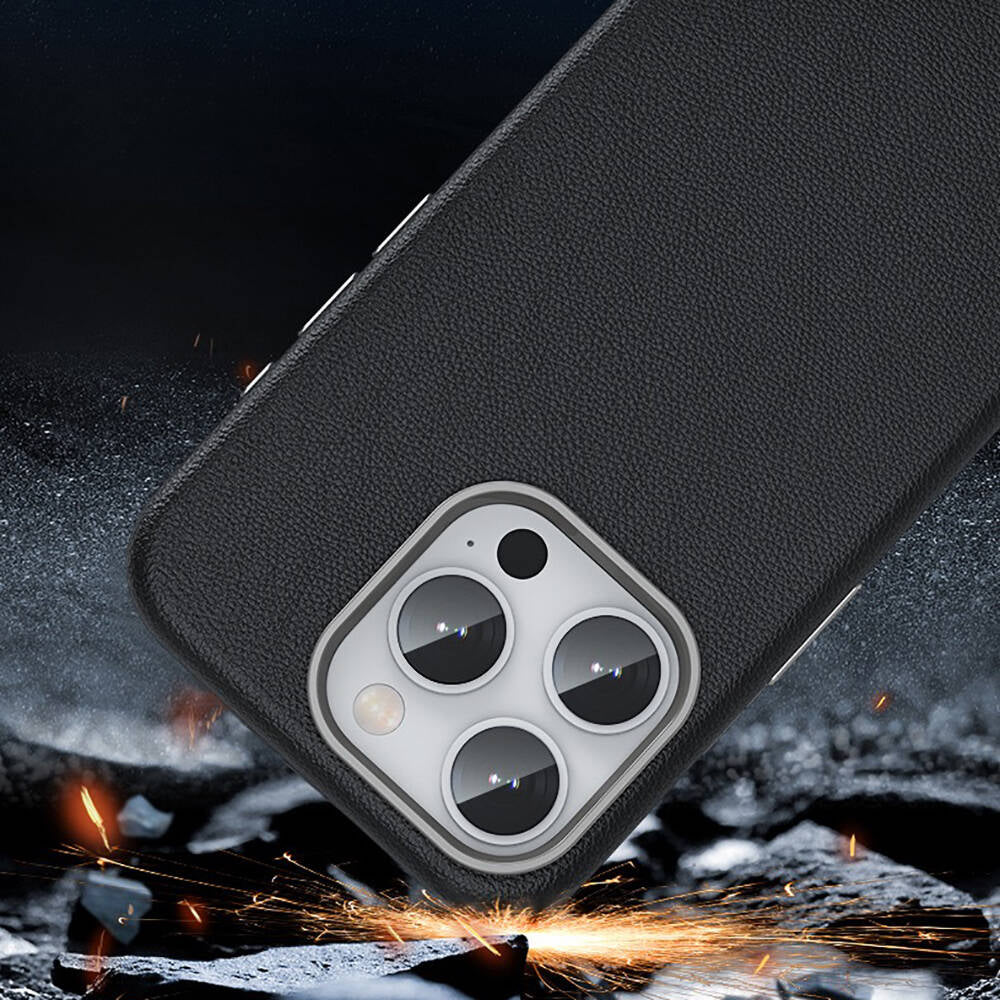 Apple iPhone 15 Pro Max Kılıf M-safe Şarj Özellikli PU Deri Zore Adora Kapak Koyu Gri