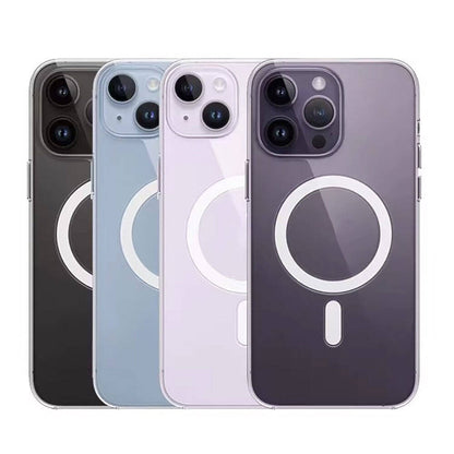 Apple iPhone 15 Pro Max Kılıf M-safe Şarj Özellikli Şeffaf Sert PC Zore Embos Kapak Renksiz