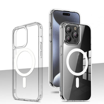 Apple iPhone 15 Pro Max Kılıf M-safe Şarj Özellikli Şeffaf Sert PC Zore Embos Kapak Renksiz