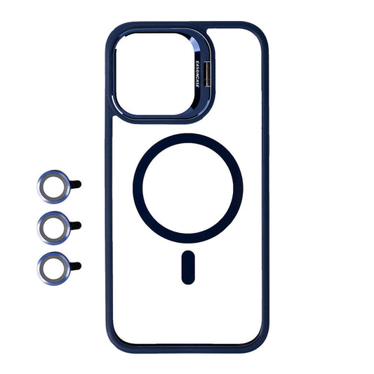 Apple iPhone 15 Pro Max Kılıf M-safe Şarj Özellikli Standlı Zore M-safe Klon Lensli Kapak Gri