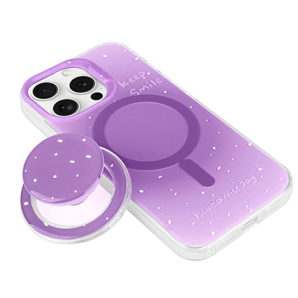 Apple iPhone 15 Pro Max Kılıf M-safe Şarj Özellikli Tak-Çıkar Pop Soketli Zore Tiktok Kapak Mor
