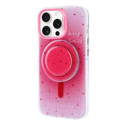 Apple iPhone 15 Pro Max Kılıf M-safe Şarj Özellikli Tak-Çıkar Pop Soketli Zore Tiktok Kapak Pembe Koyu