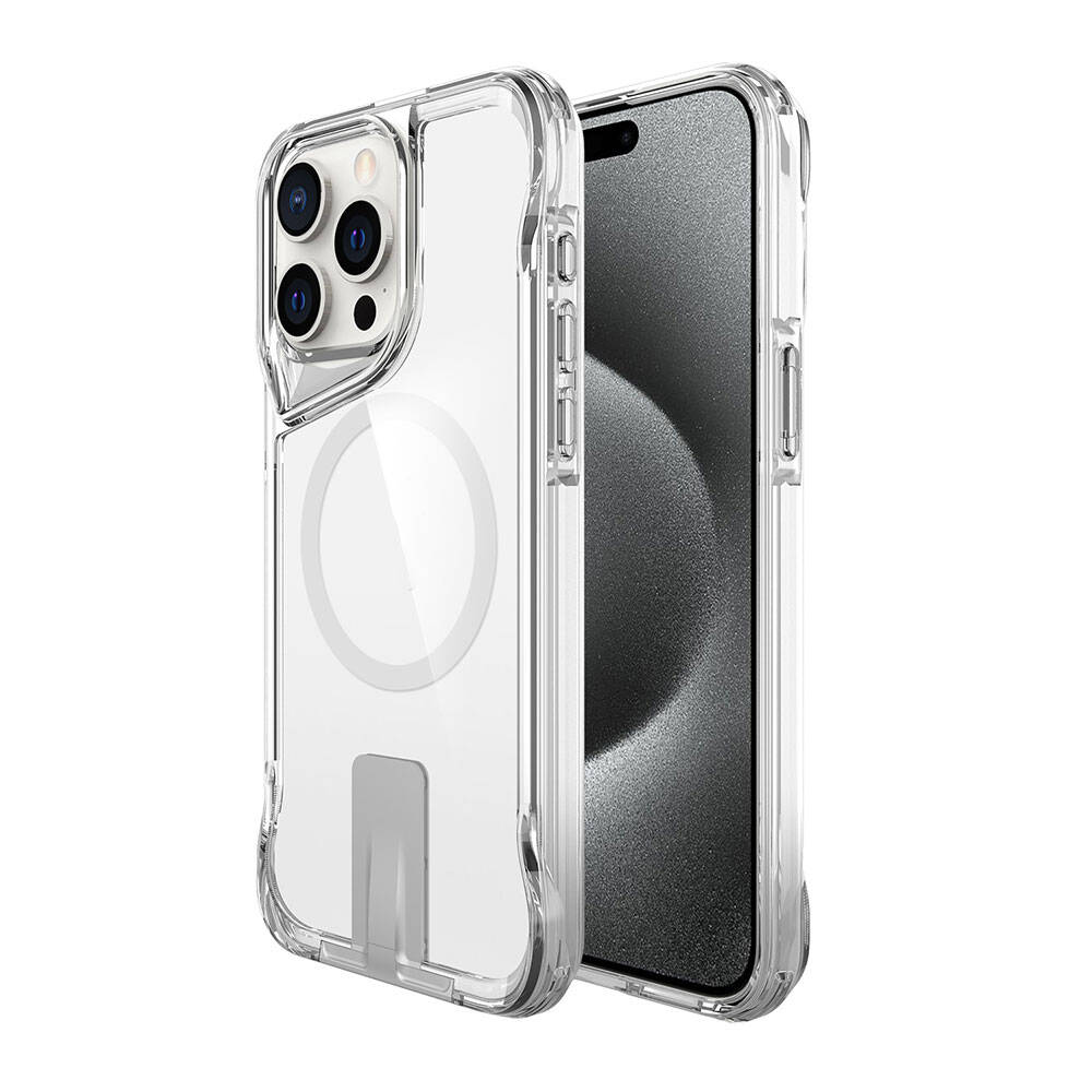 Apple iPhone 15 Pro Max Kılıf M-safe Şarj Özellikli Zore T-Max Standlı Kapak Renksiz