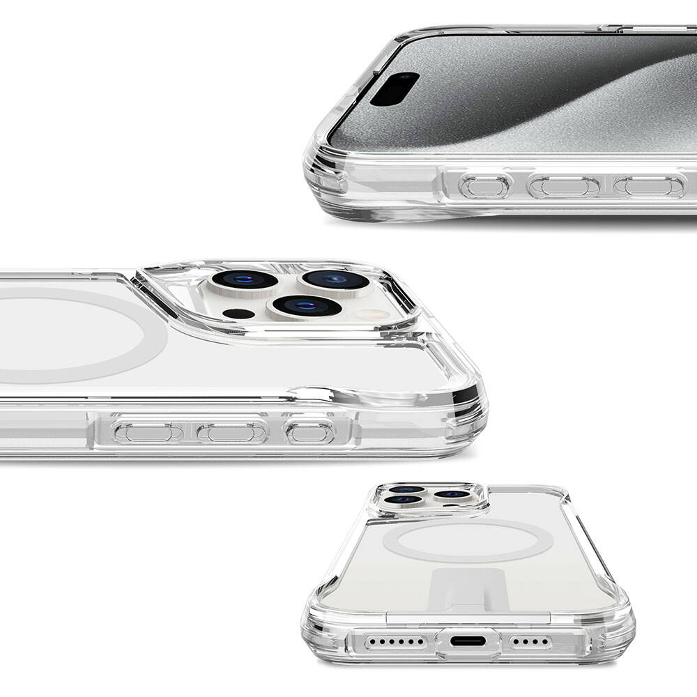 Apple iPhone 15 Pro Max Kılıf M-safe Şarj Özellikli Zore T-Max Standlı Kapak Renksiz