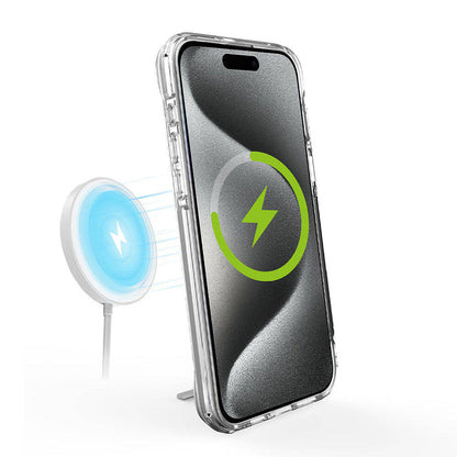 Apple iPhone 15 Pro Max Kılıf M-safe Şarj Özellikli Zore T-Max Standlı Kapak Renksiz