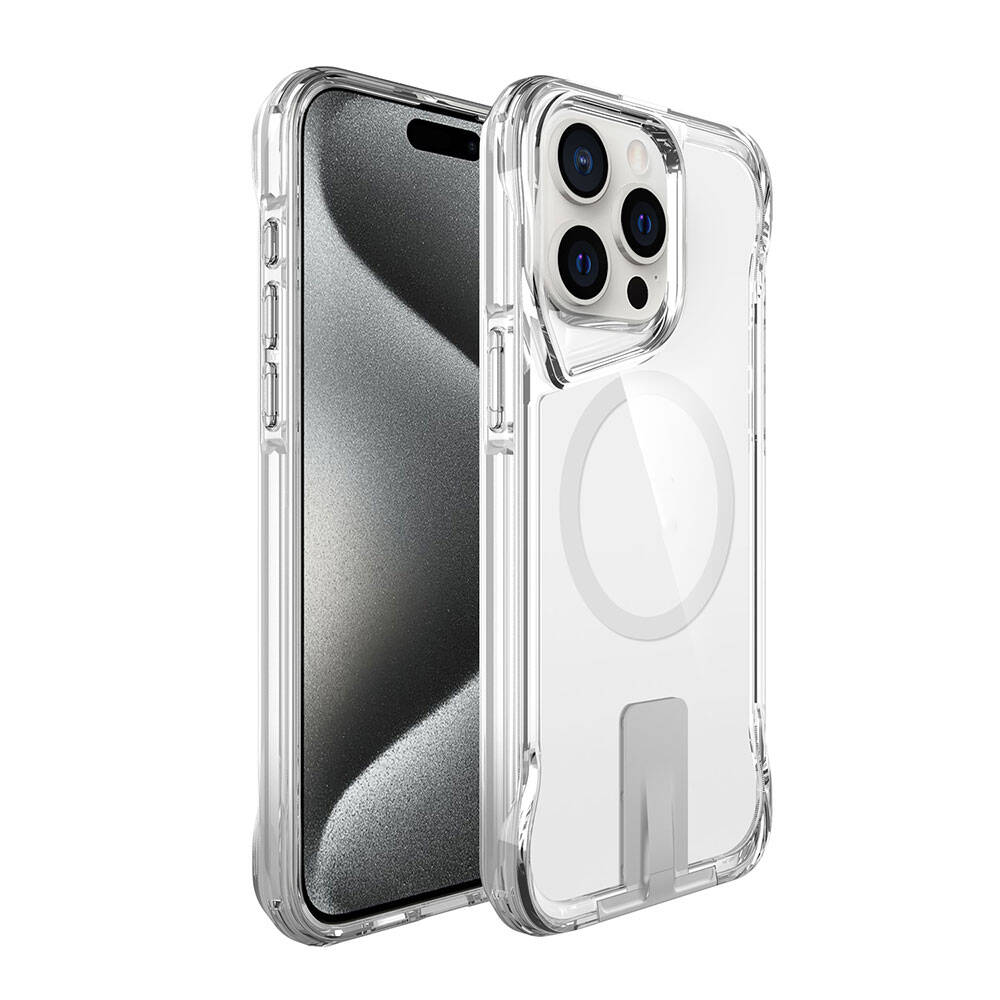 Apple iPhone 15 Pro Max Kılıf M-safe Şarj Özellikli Zore T-Max Standlı Kapak Renksiz