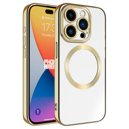 Apple iPhone 15 Pro Max Kılıf M-safe Wireless Şarj Özellikli Zore Setro Silikon Gold
