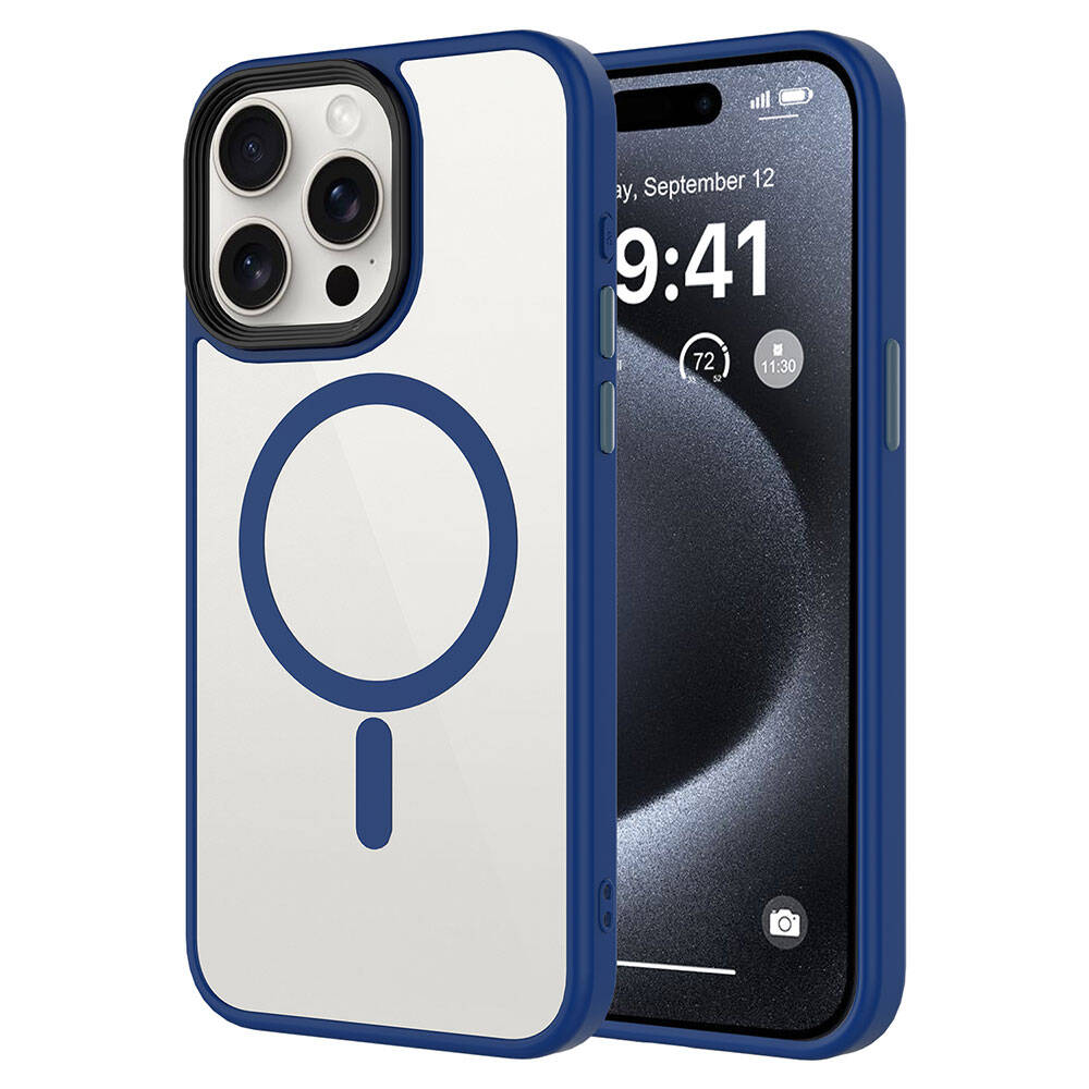 Apple iPhone 15 Pro Max Kılıf Mat Arka Yüzey Wireless Şarj Özellikli Zore Flet M-safe Kapak Midnight