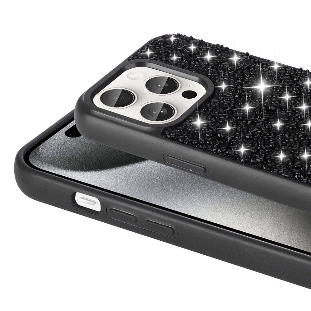 Apple iPhone 15 Pro Max Kılıf Parlak Taşlı Tasarım Zore Linea Diamond Kapak Beyaz