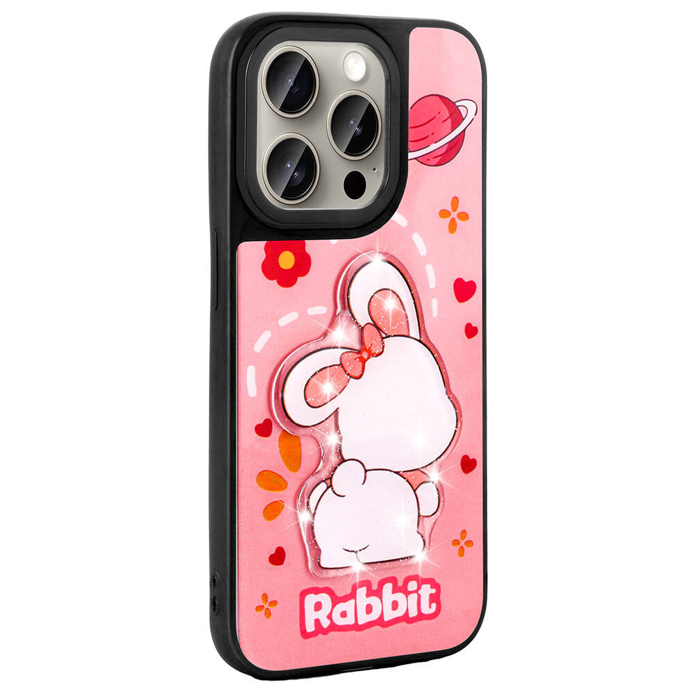 Apple iPhone 15 Pro Max Kılıf Parlayan Kabartmalı İkonik Figürlü Zore Amas Silikon Kapak Siyah