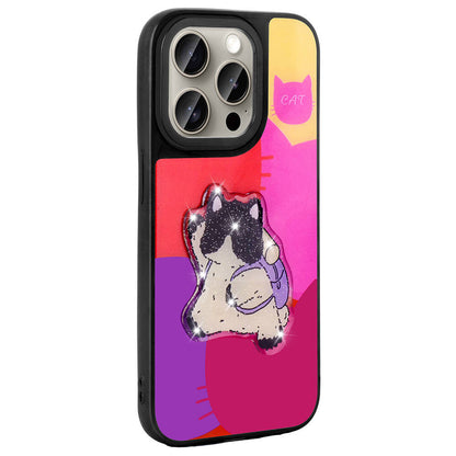 Apple iPhone 15 Pro Max Kılıf Parlayan Kabartmalı İkonik Figürlü Zore Amas Silikon Kapak Pembe