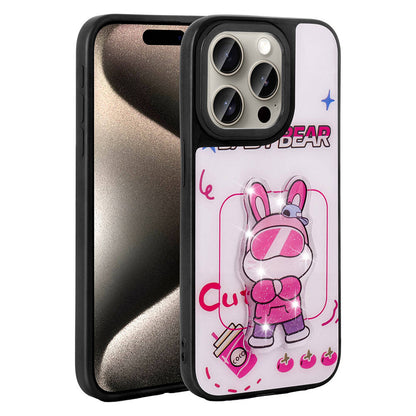 Apple iPhone 15 Pro Max Kılıf Parlayan Kabartmalı İkonik Figürlü Zore Amas Silikon Kapak Siyah