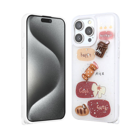 Apple iPhone 15 Pro Max Kılıf Parlayan Simli Kabartma Figürlü Zore Cevze Kapak Pembe