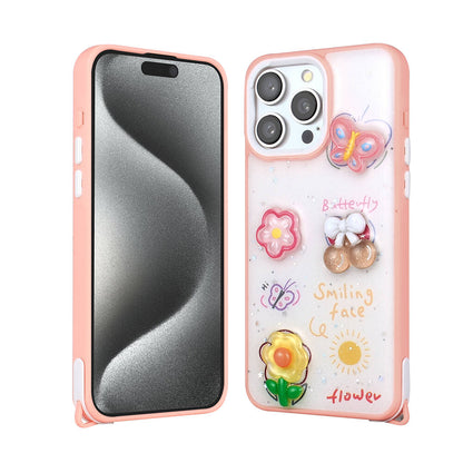 Apple iPhone 15 Pro Max Kılıf Parlayan Simli Kabartma Figürlü Zore Cevze Kapak Pembe