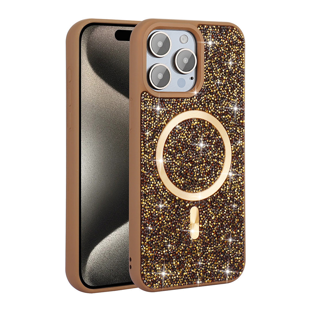 Apple iPhone 15 Pro Max Kılıf Pırlanta Tasarımlı M-safe Şarj Özellikli Zore Mozaik Silikon Kapak Siyah