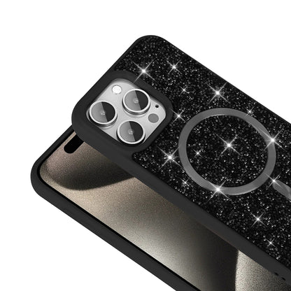 Apple iPhone 15 Pro Max Kılıf Pırlanta Tasarımlı M-safe Şarj Özellikli Zore Mozaik Silikon Kapak Siyah